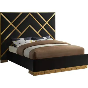 Vector Faux Leather Bed - Contemporary Design with Gold Metal Accents