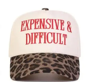 EXPENSIVE DIFFICULT Leopard Print Trucker Hat – Embroidered Snapback Baseball Cap, Streetwear Fashion Accessory for Men & Women