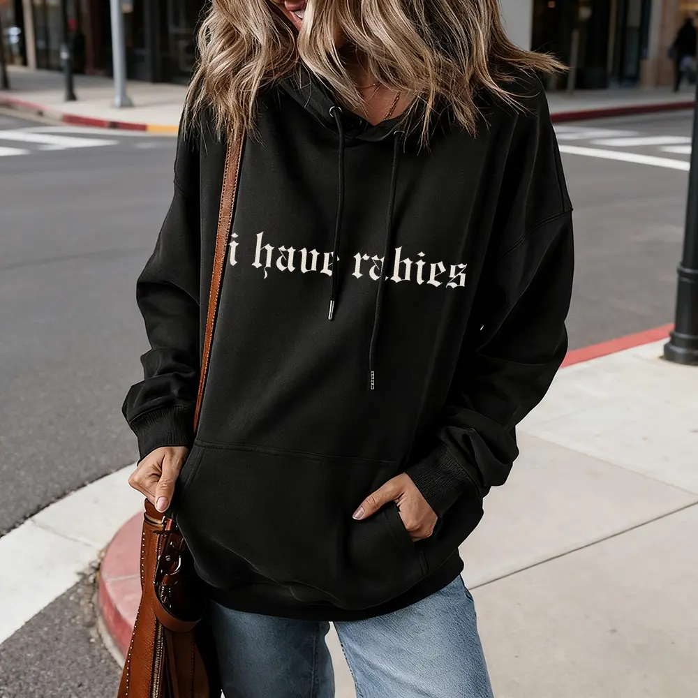 I Have Rabies Funny Hoodie, Unhinged Meme Hoodie, Dark Humor  Hoodie, Grunge Y2k Clothing, Hoodie Unisex Oversized Drawstring Hooded Cotton Sweatshirt with Front Pocket for Daily Wear Comfort Hoodie for All Genders Printed Unisex Casual Hoodie Christmas G