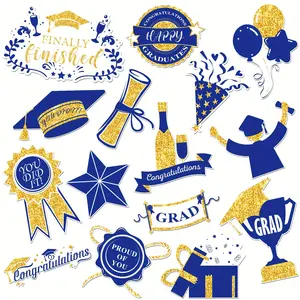 15 Pcs Graduation Car Magnets 2026 Graduation Car Decorations, Waterproof Car Refrigerator Magnetic Stickers, Congrats Grad Proud of You Magnets Decal for Car Garage Door Metal Surface(Blue and Gold)