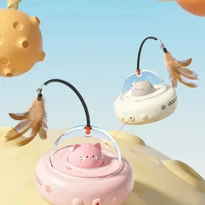 Smart Teaser Cat Toy Electric UFO Cat Teaser Stick With Bell Training Pet Toys Replaceable Feather Interactive Cat Supplies