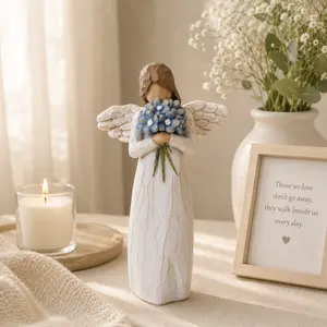 Forget Me Not Guardian Angel Figurines, Sympathy Gifts for Loss of Loved One, Miscarriage Gifts for Mothers, Sculpted Hand-Painted Statue for Home Decor Ornament,5.1 in tall figurine,is suitable for various occasions,representing eternal love
