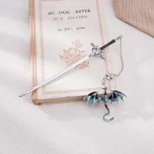 Dragon Sword Bookmark – Fantasy Metal Sword Bookmark with Dragon Pendant for Book Lovers & Reader Gifts