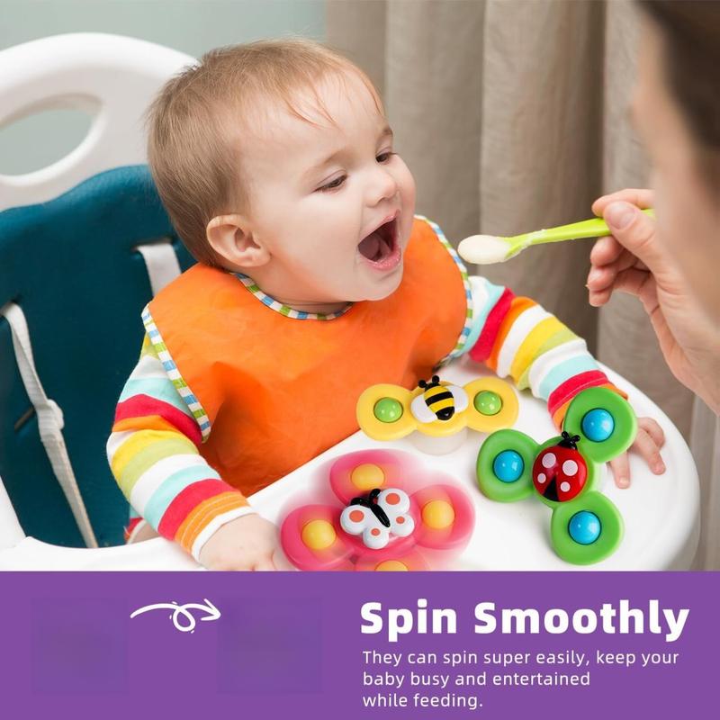 Strong Suction Cup Fidget Rotating Sensory Bath Toys for Baby, Airplane Car Travel Table & Window Toys for Toddler Boys and Girls, 12+ Months