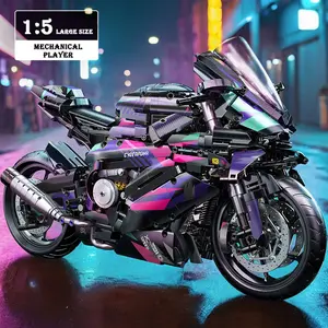 Epic 1:5 Scale Platinum Track Motorcycle Building Set - 2000+ PCS MOC Technic Race Bike Model Kit, Intricate Details, Adult Collectible Desk Display & STEM Gift for Men & Boys