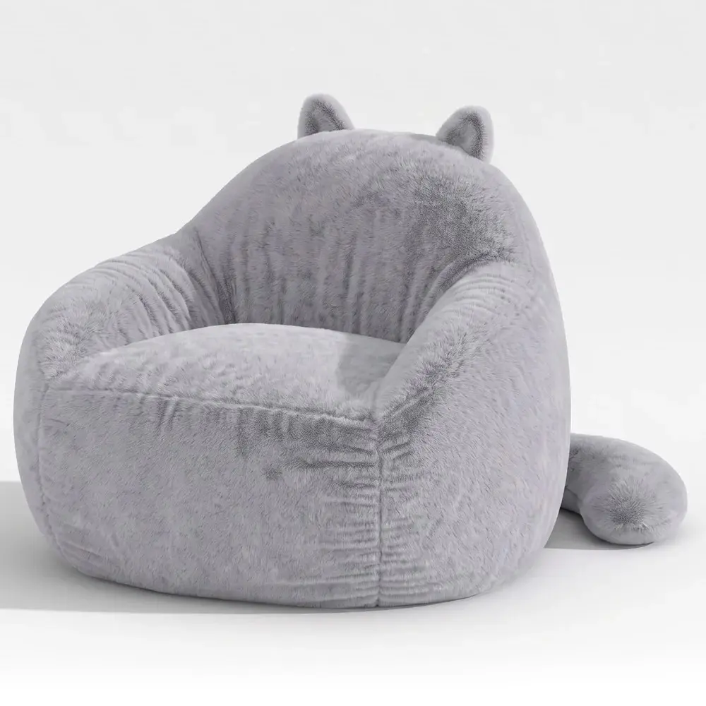 Sikaic Modern Cat-Shaped Single Floor Chair, Pre-Assembled with Memory Foam, High-Density Fill, Fiber Fleece, Fun Ears & Tail Design, Lightweight Compressed Packaging