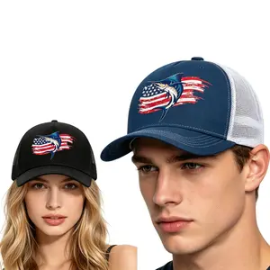 Mesh American Flag Swordfish Baseball Cap for Men Women - Breathable Trucker Hat, Adjustable Snapback, Multiple Colors, Outdoor Fishing Hat, Patriotic USA Flag Design, Lightweight Summer Cap for Sports, Beach, Hiking