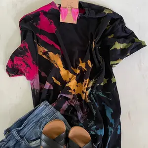Reverse Tie Dye Shirt, Hand Dyed in Studio, Unique and One of a Kind Style, Comfort and Stylish, Black Bleached Shirt, Rainbow Tie Dye, Women's Basic Tee, Everyday Tshirt, Bleach Dyed Crewneck, Unisex/Adult Pre-Shrunk, Fits True to Size, Boho Hippie Style
