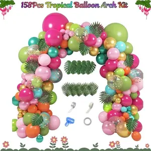 158Pcs Tropical Balloon Arch Kit Hawaiian Luau Party Decorations Flamingo Palm Leaves Balloons Summer Beach Birthday Baby Shower Supplies Rose Gold Confetti Decor