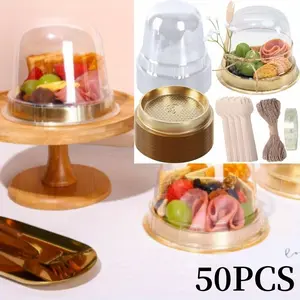 50 Pack Charcuterie Cups with Lids Set, Clear Plastic Cupcake Container Appetizer Disposable Wooden Forks and Rope for Summer Bridal Shower Wedding Birthday Event Dessert Display