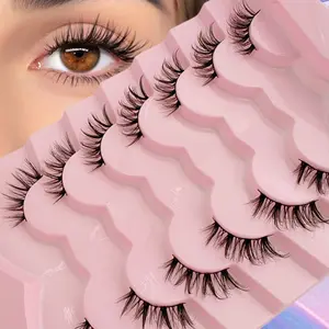 7 Pairs 3D Multi-Layer Fluffy Half Lashes, Natural Cat Eye False Eyelashes, Easy Wear, Versatile for Different Occasions, Fluffy Cluster Lashes