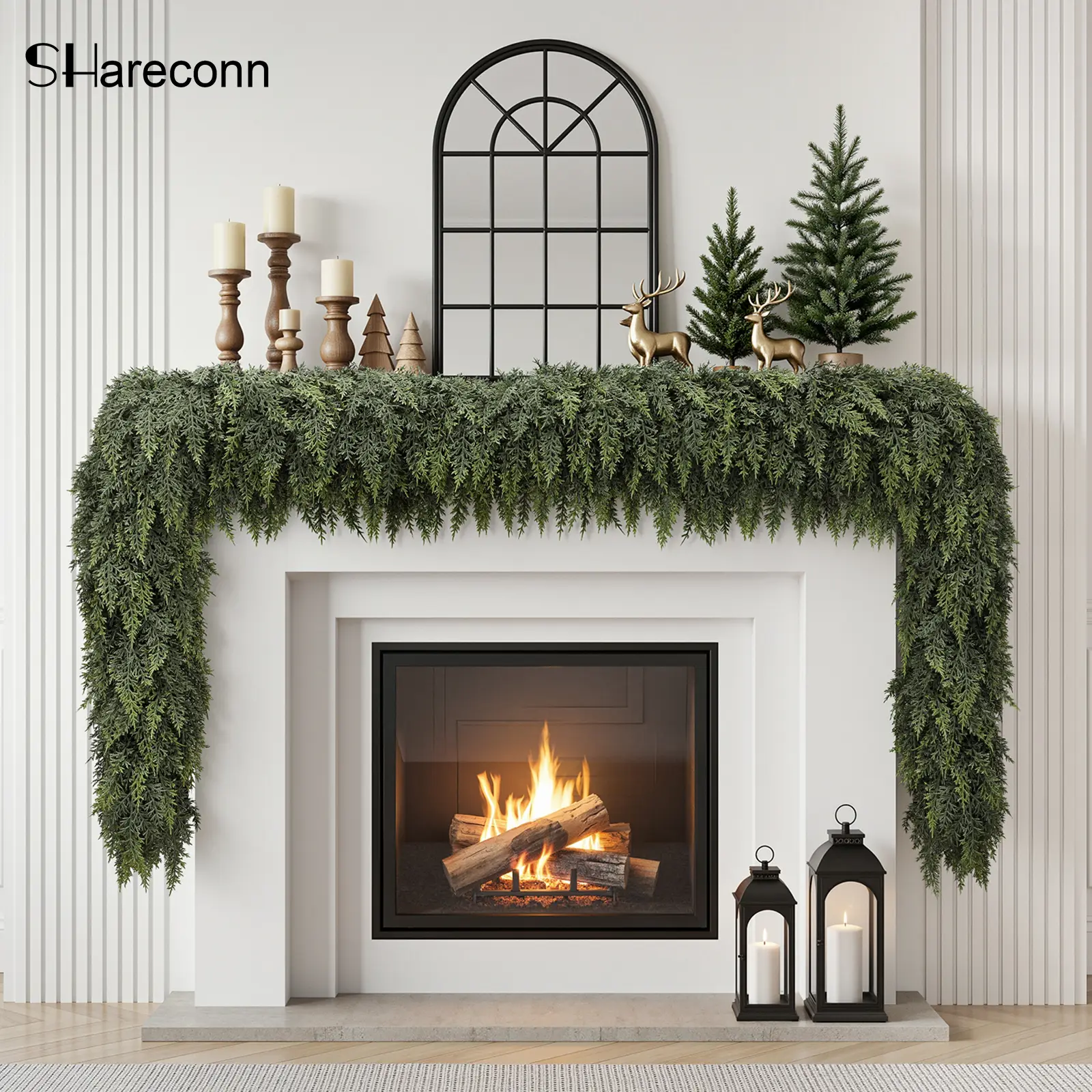 【On Sale】SHareconn 1/2/4 Pack 6FT PE Material Real Touch Traditional Artificial Cedar Cypress Pine & Norfolk Pine Garland - Christmas Home Decor for Mantel, Window, Casual Festive Decorations, Indoor/Outdoor Gift