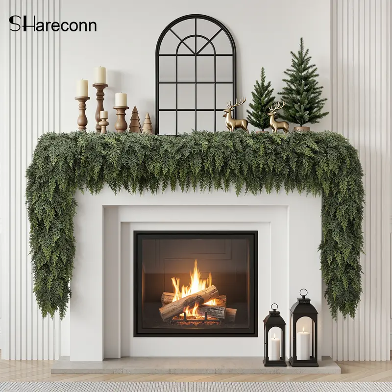 SHareconn 1/2/4/8-Pack 6/9FT PE Material Real Touch Traditional Artificial Cedar Garlands - Christmas Home Decor for Mantel, Window, Casual Festive Decorations, Indoor/Outdoor Gift