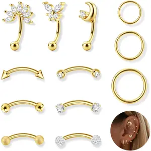 YADOCA 12pcs 16G Rook Piercing Jewelry Eyebrow Rings Stainless Steel Belly Lip Ring Cartilage Hoop Rook Daith Earrings Tragus CZ Body Piercing Curved Barbell