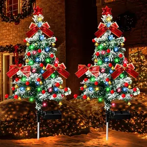 Solar Christmas Trees Lights Outdoor Decoration Waterproof, 40LED Small Solar Power Xmas Tree Pathway Lights, Solar Garden Decorative Stake Lights Yard Decor with Snow 2 Modes for Path Lawn Patio,2PCSDD18StyleGirlShop