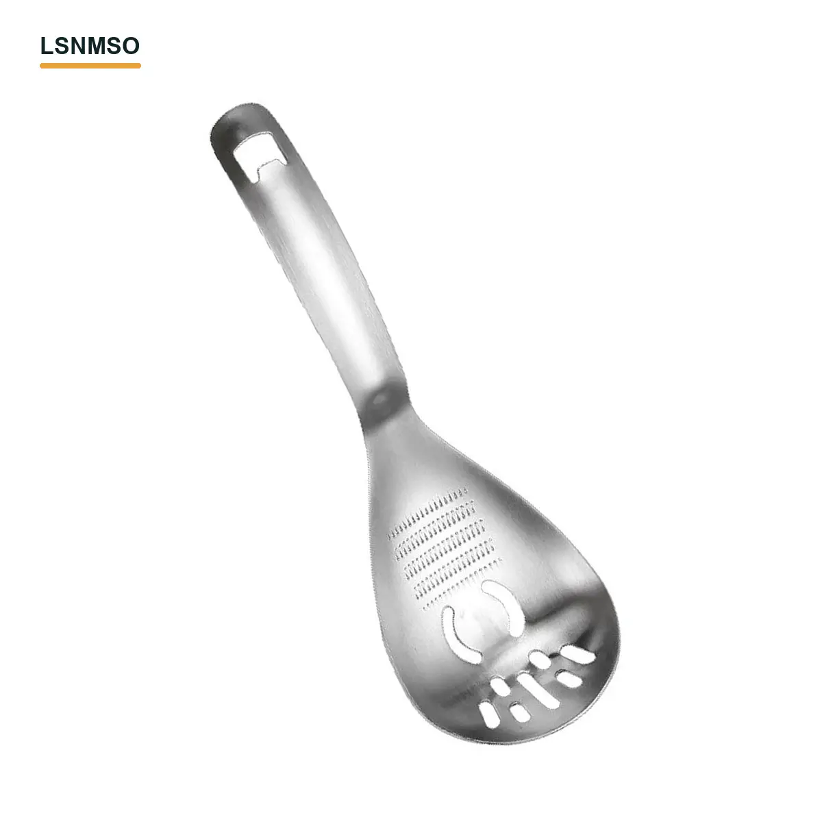 5-in-1 304 Stainless Steel Strainer Spoon, Slotted Skimmer Ladle with Egg Separator, Ginger Garlic Grater & Bottle Opener, Multi-Use Kitchen Cooking Utensil, Round Head