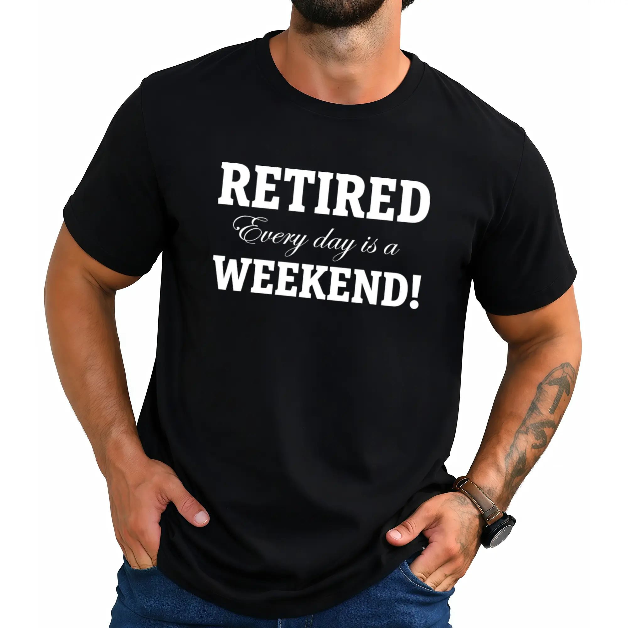 Funny Retirement Gift T-Shirt Suitable for Men & Women - "Retired Every Day Is a Weekend" Humorous Saying, Retro Round Neck Short Sleeve Tee, Casual Comfortable Top for Retirement Parties & Daily Wear