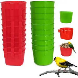 PURR LAB 20Pcs Cage Cup Bird Cage Feeder Chicken Feeding Bowl Chicken Water Cups Hanging for Cage Chicken feeders Water Cups Hanging for Treats Grit Gamefowl Parrot Parakeet Poultry(Red+Green)