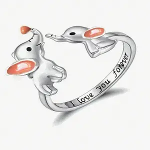 1pcs Creative & ladies Double-Color A graceful Luxury Decor band style Great Unique Gift Jewelry Makes Suitable resizable Mother's graceful Elephant Day For Gift resizable