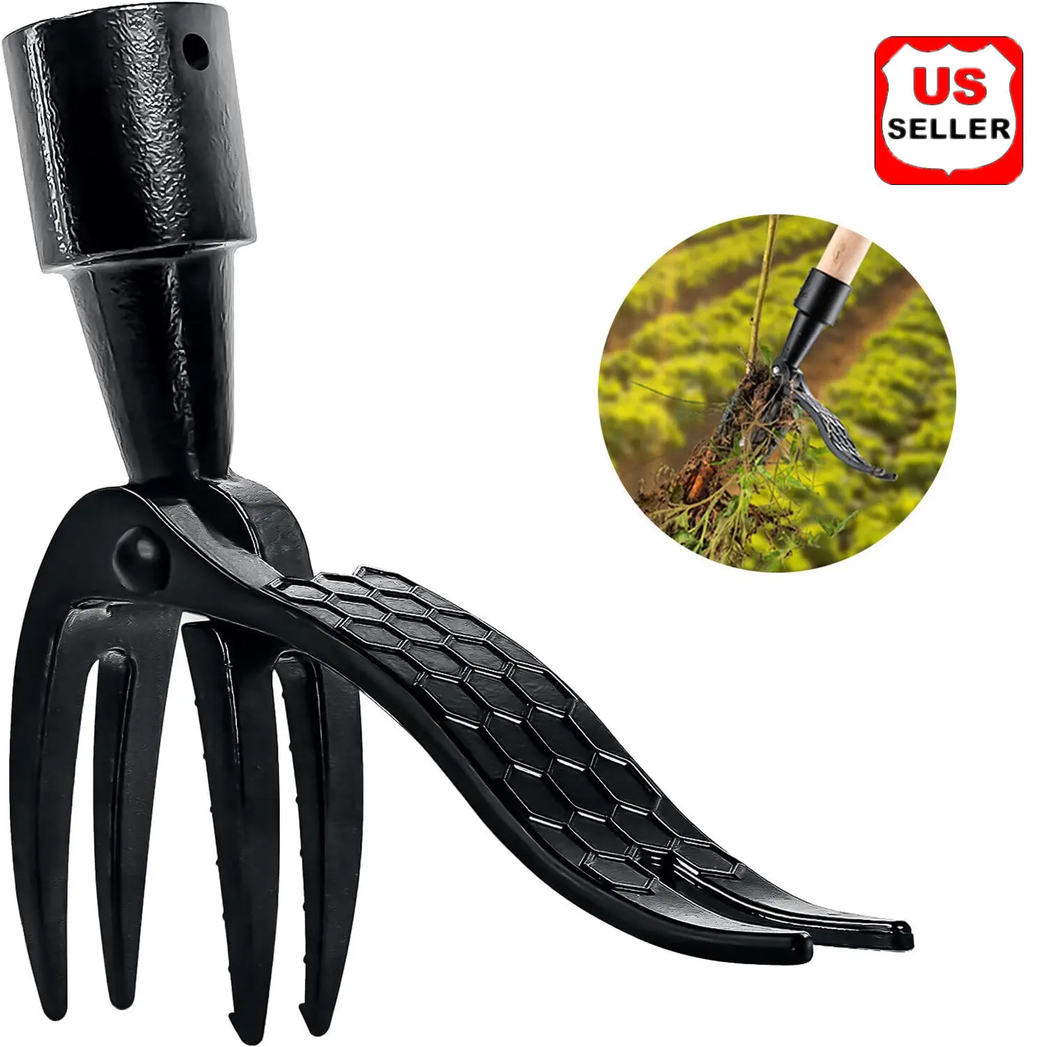 Stand Up Weeder Puller with Claw Head and Long Handle - Outdoor Garden Root Remover Tool for Lawn, Backyard Crabgrass, Clover, Thistle Control, Yard Tool