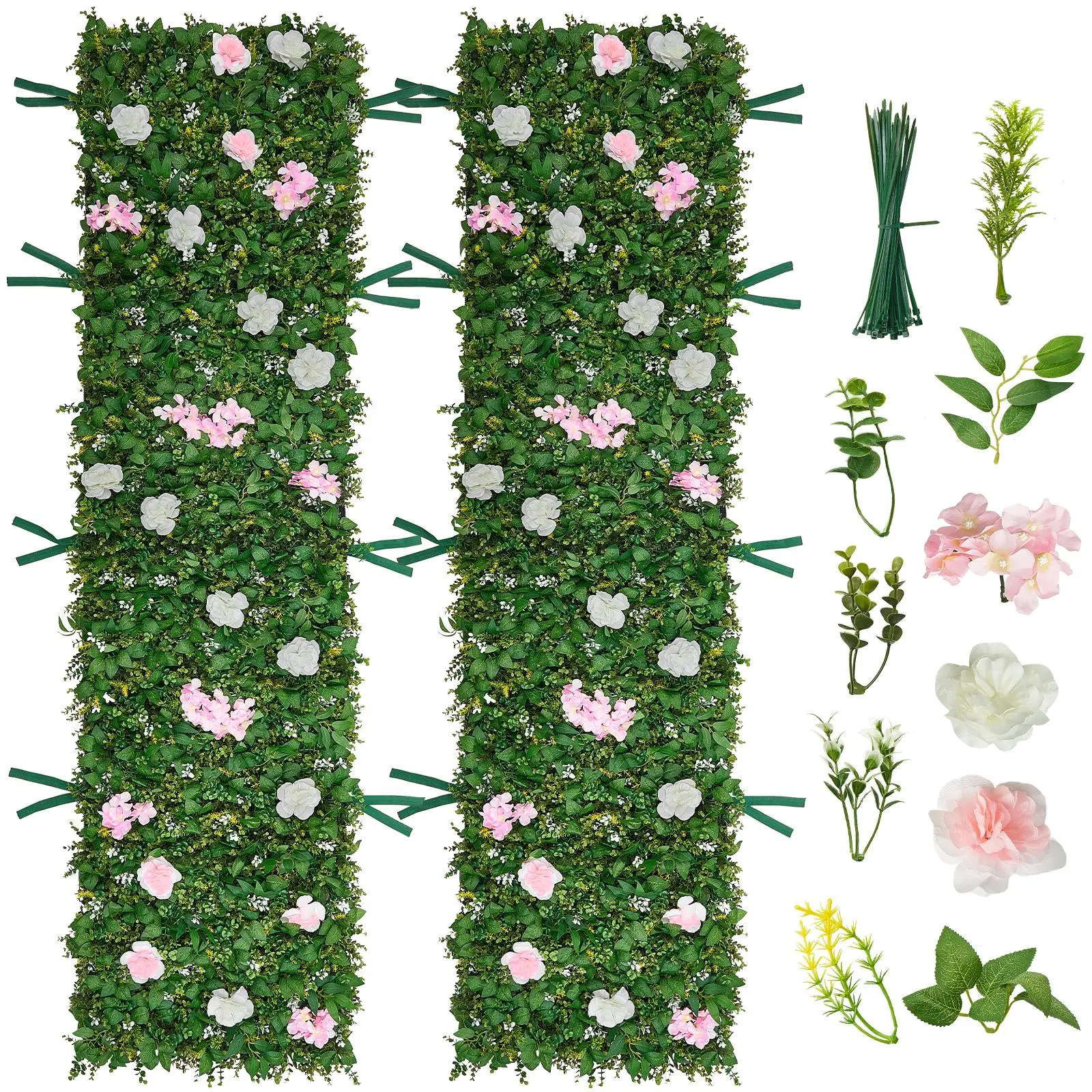 【SummerFinds】VEVOR Artificial Luxury‌ Flower Wall Backdrop, 2 PCS, Each Panel 2 x 8 ft, Gorgeous 3D Silk Floral Backdrop Pet Friendly, Easy Installation Flower Wall Panel for Wedding, Event, Party and Home Decor