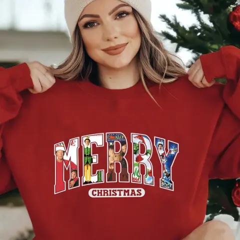 Merry Christmas 90s Movies Shirt/Sweatshirt/Hoodie, Retro Crewneck, For Girlfriend, Cotton, Print Tee