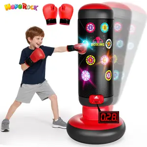 HopeRock Kids Punching Bag and Boxing Set Inflatable Bag with Gloves, Lights and Music, 4 Game Modes, Score Tracker, Practice Karate and Taekwondo, Fun Gift for Boys and Girls 4-12