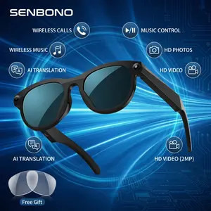 Senbono HD Smart Glasses 2MP Camera, Video Recording & Translation, Wireless Calling, Music Playback, Voice Assistant, Portable Sports Eyewear, Multifunctional Smart Glasses, Wearable Smart Glasses, AI Smart Glasses