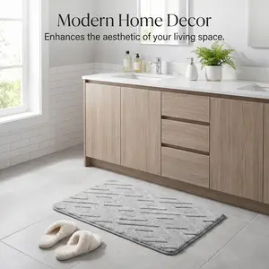 Simple Cream Style Memory Foam Mat, Bathroom Absorbent Non-Slip Quick-Dry, Rhombus Pattern Thickened, Easy-To-Clean Dirty-Resistant Floor Mat