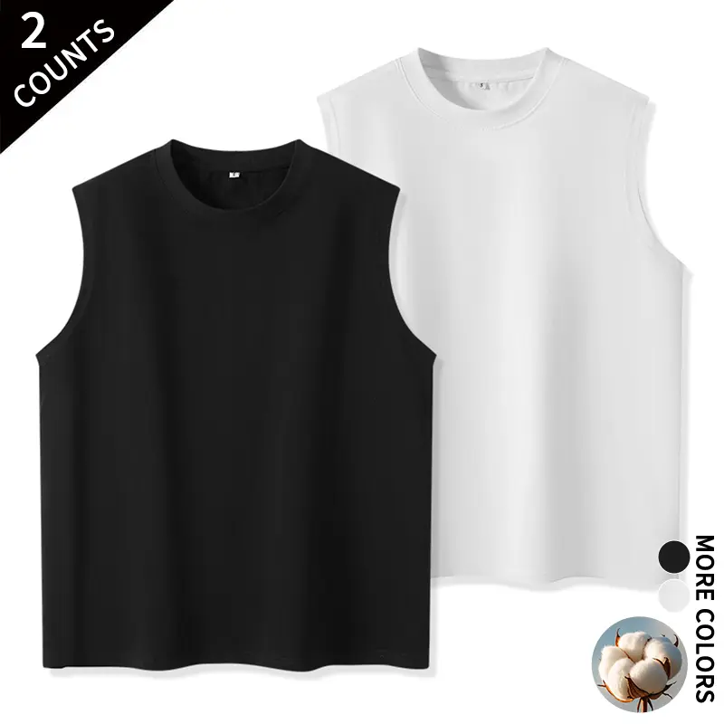Men’s basic crew-neck muscle cotton tank top—skin-friendly sleeveless vest for summer outer wear and layering under shirts
