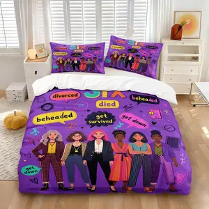 Trendy Mean Girls Quote Print Duvet Cover Set, Includes One Comforter Cover and 1/2 Pillowcases, Fun Bachelorette/Divorce Party Vibrant Purple Pop Culture Quilt Cover, Girl Gang Duvet Cover