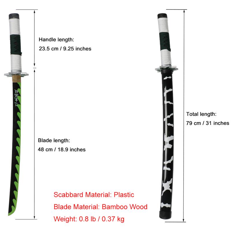 ELERVINO 31 inches Bamboo Wooden Demon Slayer Cosplay Sword Shinazugawa Sanemi Swords with White Belt & Holder Stand Display for Halloween Anime Role Playing Props Cosplay Collection Decoration Christmas Gift Birthday Decoration