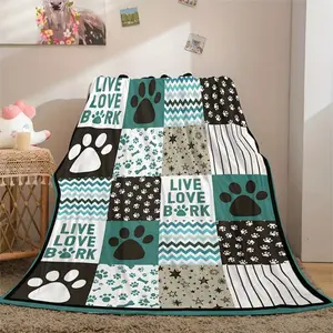 Dog Paw Dog Bone Print Throw Blanket, Flannel Fleece Soft Warm Plush Lightweight Blanket For Men Women, Pets, Suitable For Bed, Sofa, Chair, Outdoor Pet Decoration
