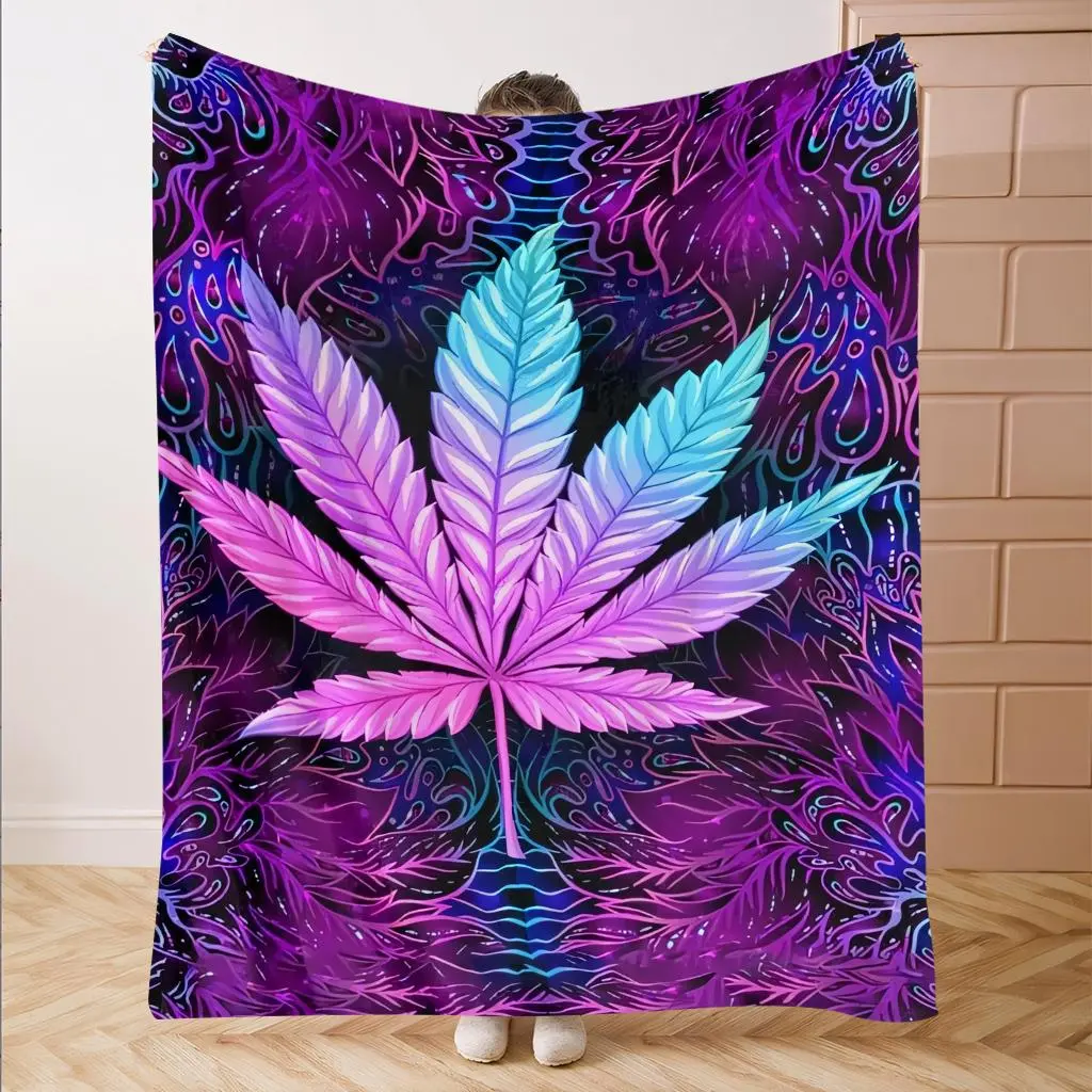 Marijuana Leaf Pattern Flannel Blanket, Soft Comfortable Throw Blanket, Cozy Chic Blanket, Cool Bedroom Bedding Blankets, Warm Napping Blanket, Inspirational Blanket for Home Office Travel