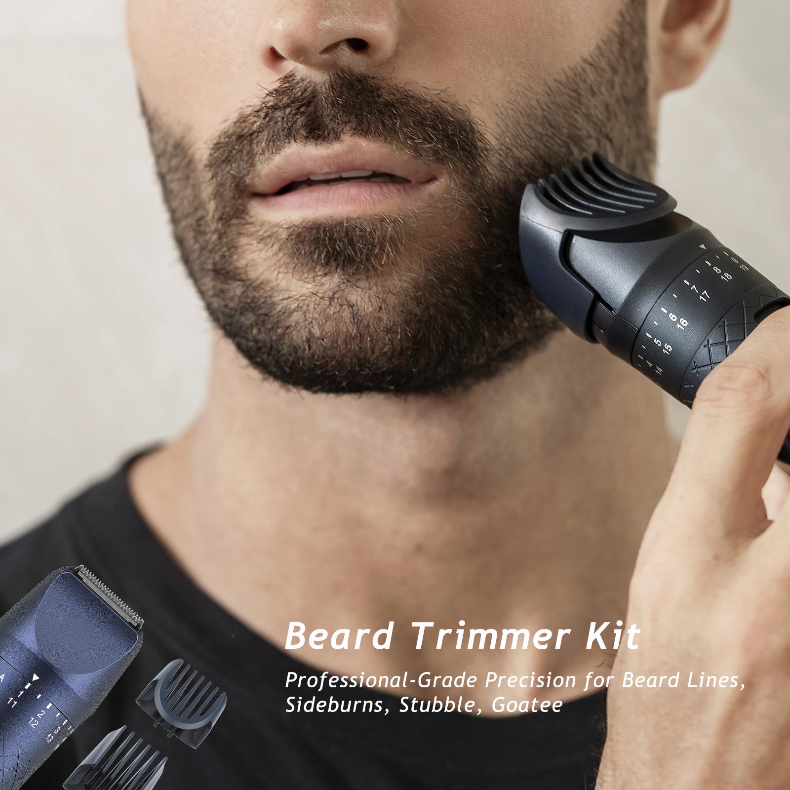 Aesfee Men's Cordless 5-in-1 USB Rechargeable Beard Trimmer Kit - Professional Barber Haircut Kit with Hair Clippers, Foil Shaver, Nose & Body Trimmers, Brush, USB-C Dock, 20-Setting Dial, Stainless Steel Blade, IPX7 Waterproof, Men's Gift, Usb Rechargeab