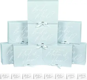 8Pack Bridesmaid Proposal Box With Cards, Matron and Maid of   Box, Will You Be My Bridesmaid Box for Gifts (Blue)