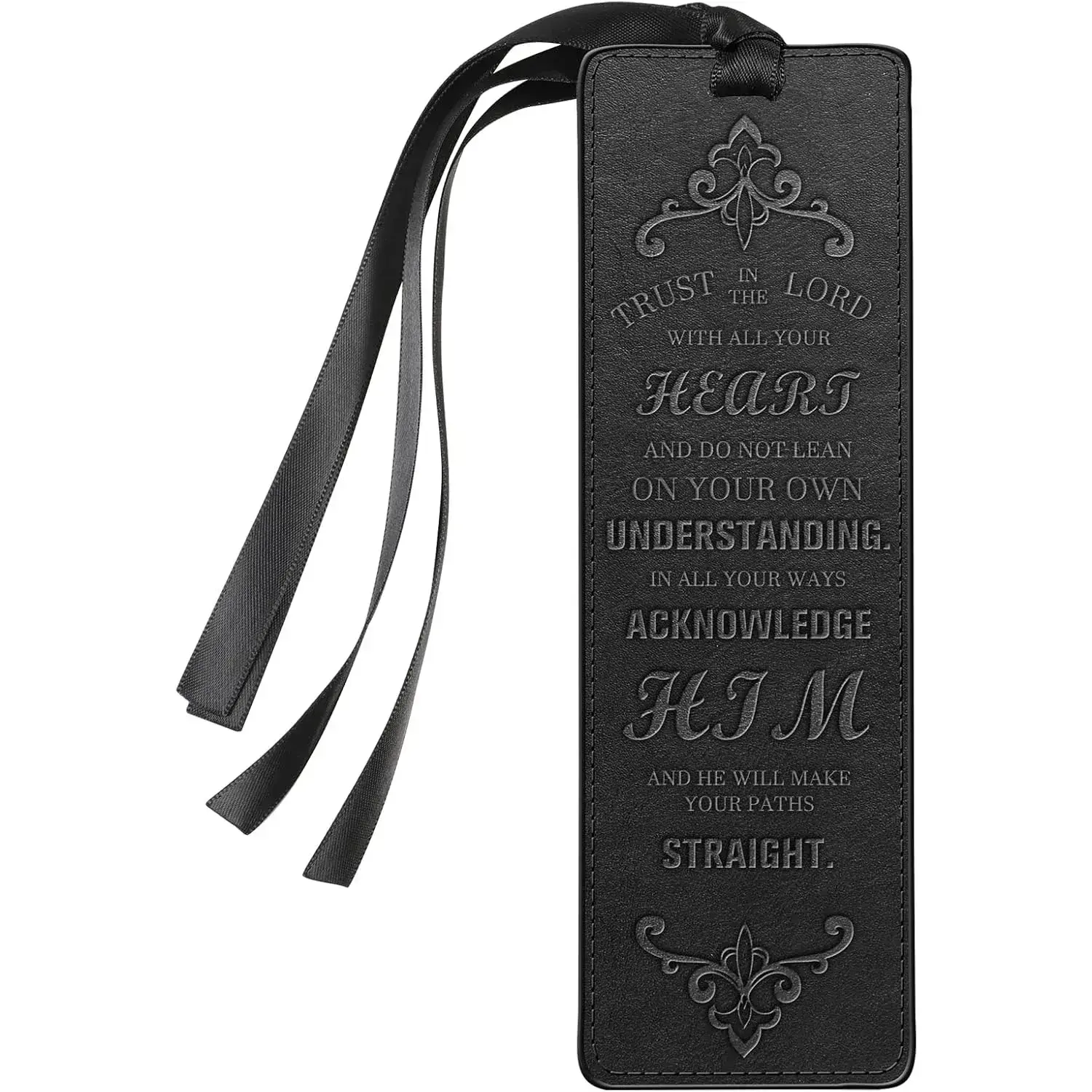 Engraved Vegan Leather Biblical Bookmarks, 6.5x2 in 1-Piece Office Stationery with "Trust in The Lord with All Your Heart" Bible Verse - Black Church Gifts for Adults
