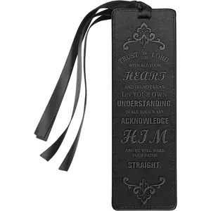Leather Bible Bookmarks, Vegan Religious Bookmarks, Bible Verse Book Markers Church Gifts for Women Men [Trust in The Lord with All Your Heart] - Black