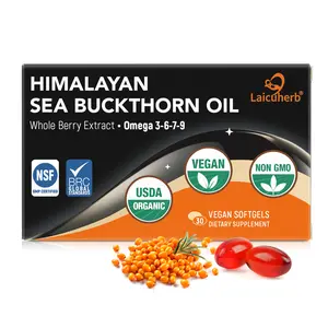 Laicuherb Sea Buckthorn Oil Capsules for Skin Immune & Hair, 1000mg Per Serving Organic Supplement with Omega 7-3-6-9, 30 Softgels for Adult Whole Berry Sea Buckthorn for Dryness, Gluten-Free, USDA