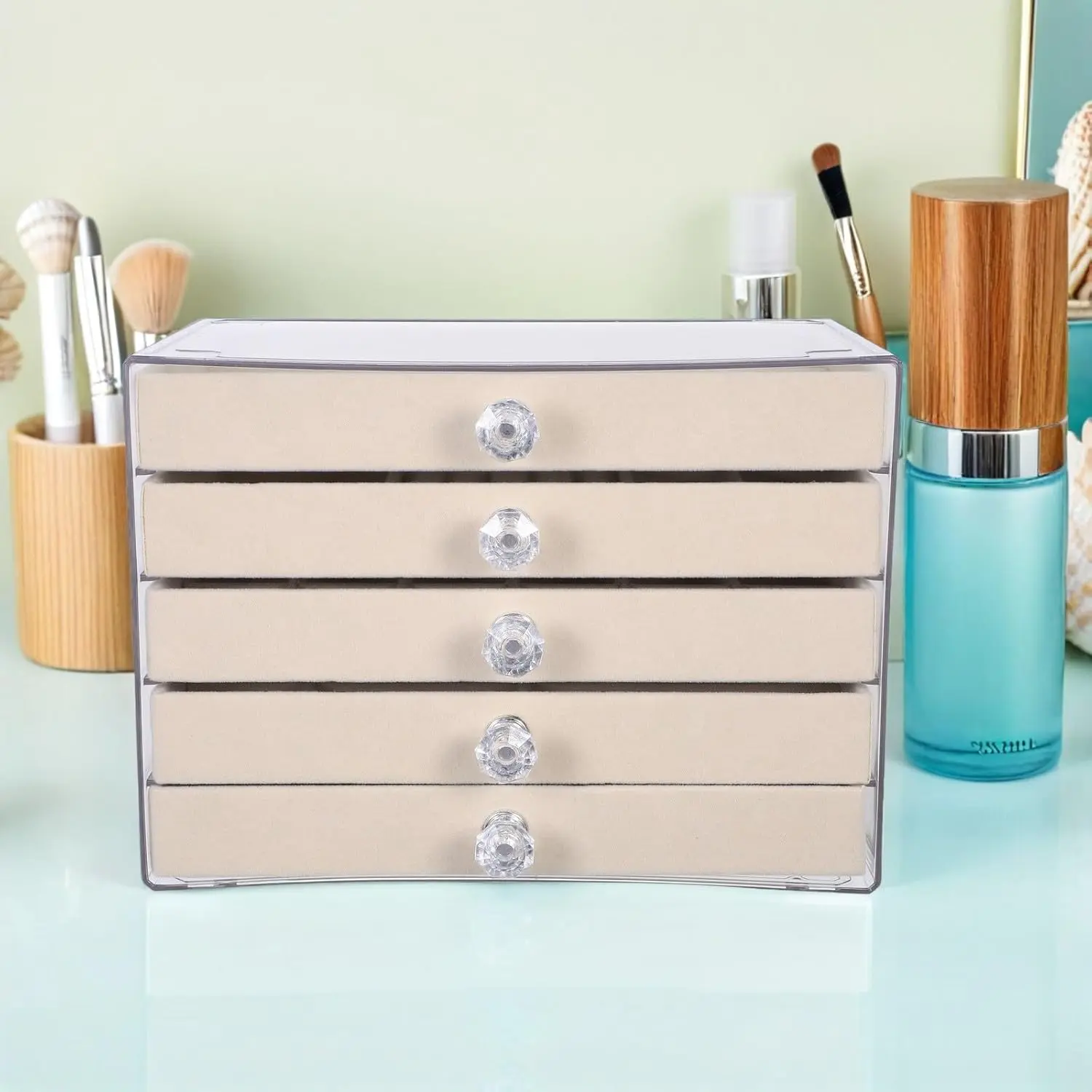 Acrylic Makeup Organizer with Drawers, Clear Cosmetic Storage Box for Vanity Counter, Beauty Organizer for Lipstick Skincare Jewelry Perfume, Desktop Bathroom Storage Case, Space Saving Makeup Holder for Women Girls