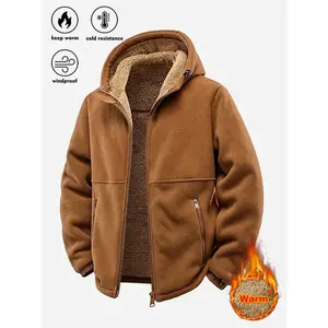 Men’s Winter Sherpa Fleece Lined Warm Thick Windproof Hooded Jacket Coat, Microfiber Fabric, Full Zip Closure, Suitable for Outdoor Activities