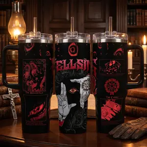 Alucard Hellsing Stainless Steel Insulated Water Bottle Tumbler - 20oz/40oz, Leakproof, Portable, With Handle, Vampire Occult Crimson Eyes Anime Wrap Design, Kitchenware Drinkware