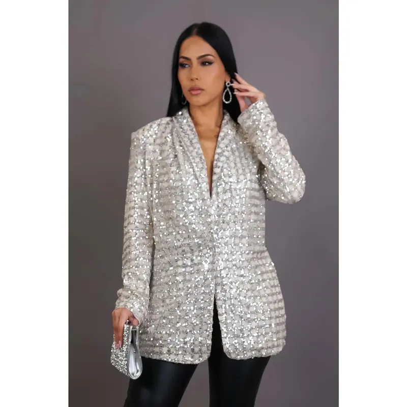 slim fit dress slacks Shiny Silver Sequins | Sequins Blazer main image 1