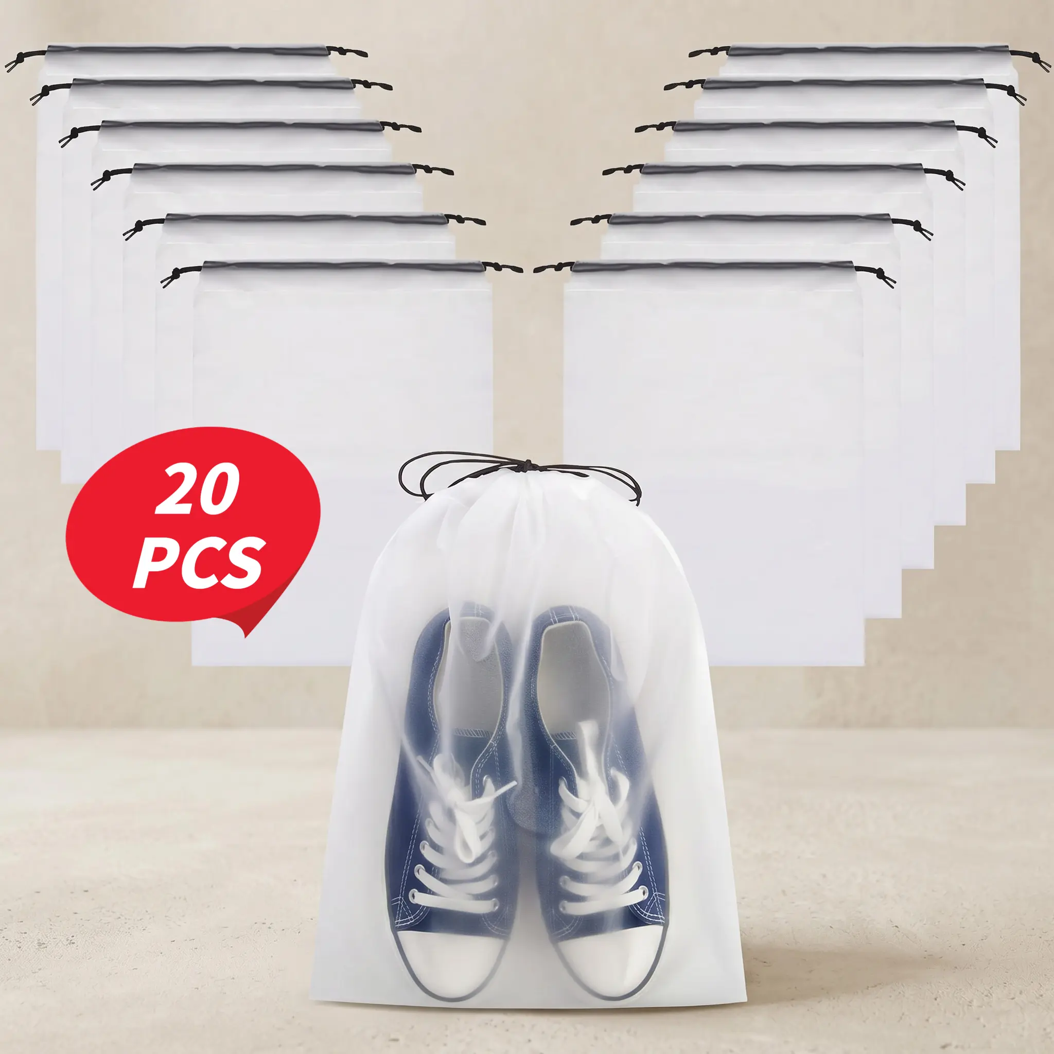 20 PCS Clear Travel Organizers Storage Bag, Drawstring Shoes Organizers, Unisex Travel Clothes Storage Bag, Shoes Storage Organizer for Travel, Outing, Daily Use, Shoe Bags-YY1