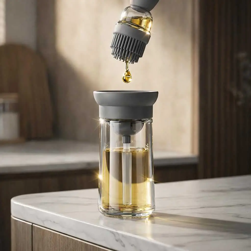 ITZZO 2-in-1 Oil Dispenser with Silicone Brush (180ml/6oz) - Glass Olive Oil Bottle & Basting Brush for Cooking, Air Fryer, BBQ Grilling, Baking, Vinegar & Marinades