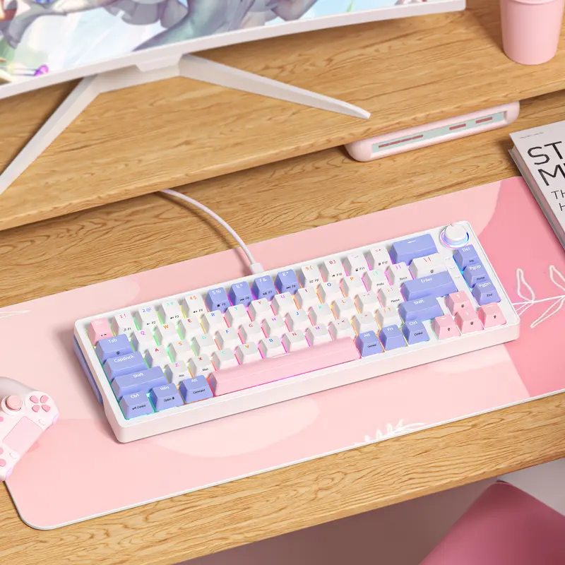 ZIFRIEND ZA68 65% Layout 68-Key Gaming Keyboard - 3-Mode Wired/Bluetooth/2.4G, 50g Linear Yellow Hot Swappable (3/5-Pin), 2 Replaceable TNT Switches, Mixed Lighting, Android Compatible, Type-C Cable, Switch Puller Tool, Manual Included, for Office Use
