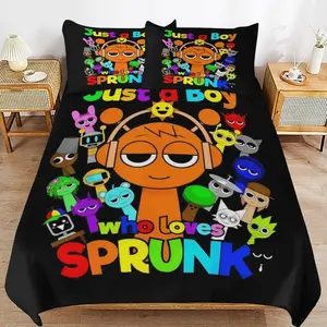 Sprunki bedding Duvet Cover Set Cute Cartoon Game Bedding Set for Kids, 3D Printed Lightweight Soft Fashion Comforter Cover with Pillowcase,Home Decor for All Seasons (Style24,Twin)