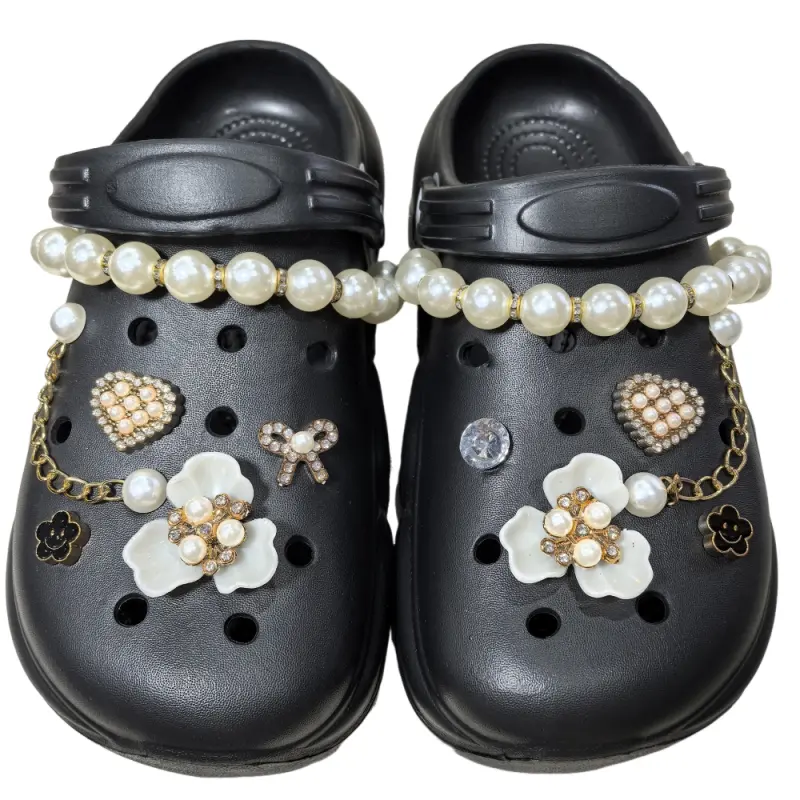 12pcs Shoe Charm Set Bling Shoes Charms For Women Flower Pearl Shoes Decoration Chain Cute DIY Shoe Accessories For Birthday PartyWomen'S Decorration,Bling Shoe Charms,Footwear