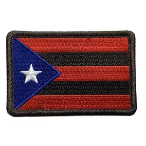 Black and Red Puerto Rico 2PC State Flag Hook Fastener Patch 3x2 Inch for Uniforms and Gear