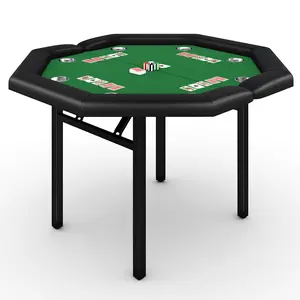 Garvee 48" Foldable Poker Table for 8 Players with Padded Rails, Stainless Steel Cup Holders, Folding Metal Legs, and Octagon Card Board Game Surface in Green for Family Casino Game Nights